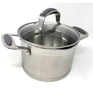 David Burke Restaurateur Stock Pot 3 Qt Stainless Steel Strainer Lip W/ Lid